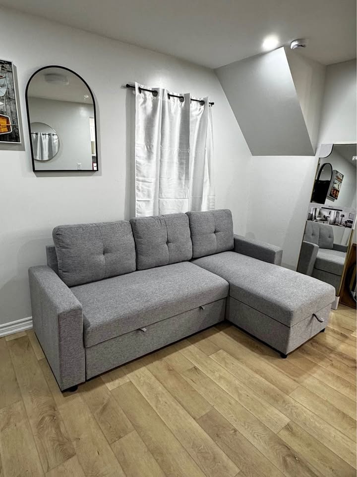 Grey Fabric Reversible Chaise Sofa Bed with Storage - BRAND NEW