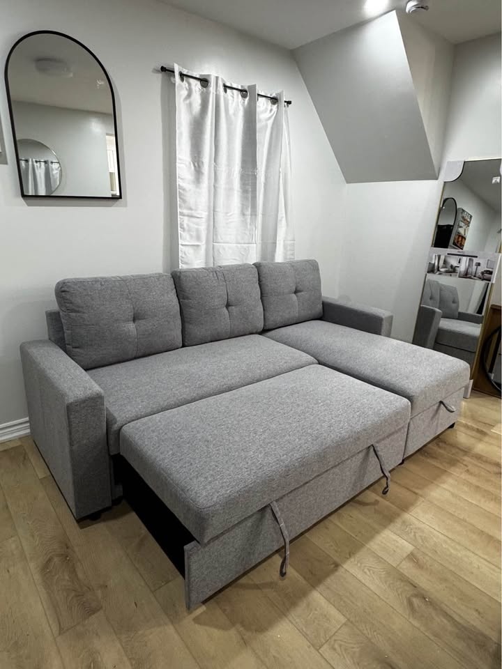 Grey Fabric Reversible Chaise Sofa Bed with Storage - BRAND NEW - photo 2