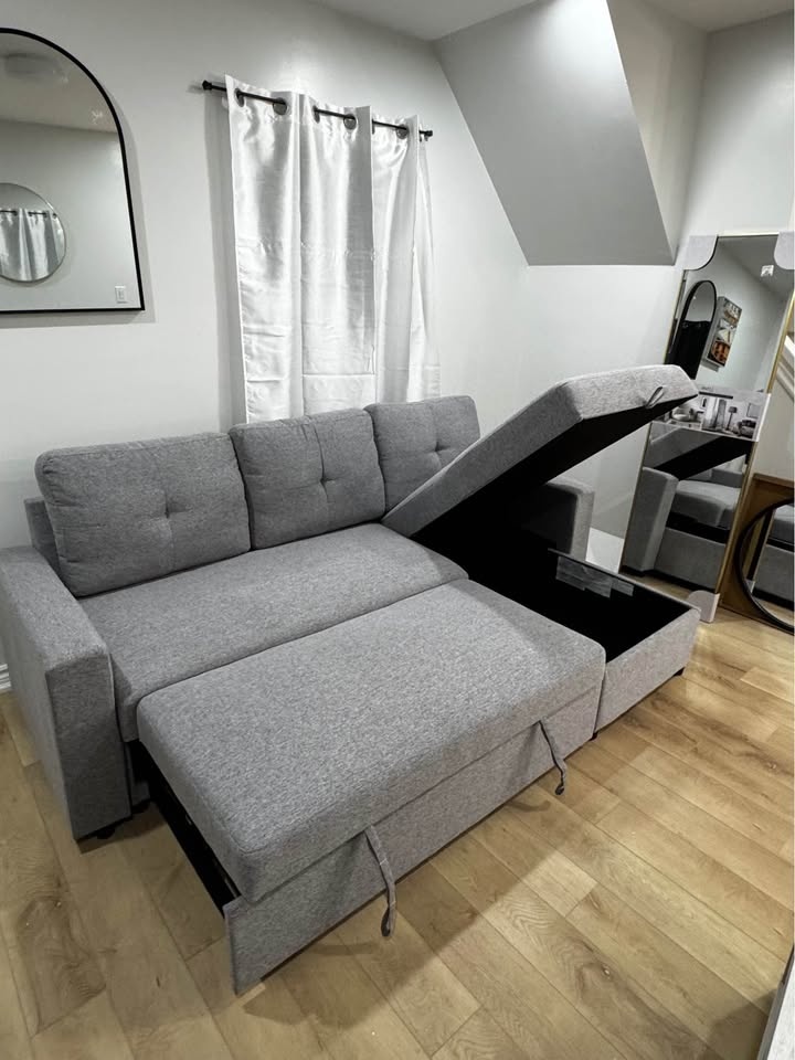 Grey Fabric Reversible Chaise Sofa Bed with Storage - BRAND NEW - photo 3