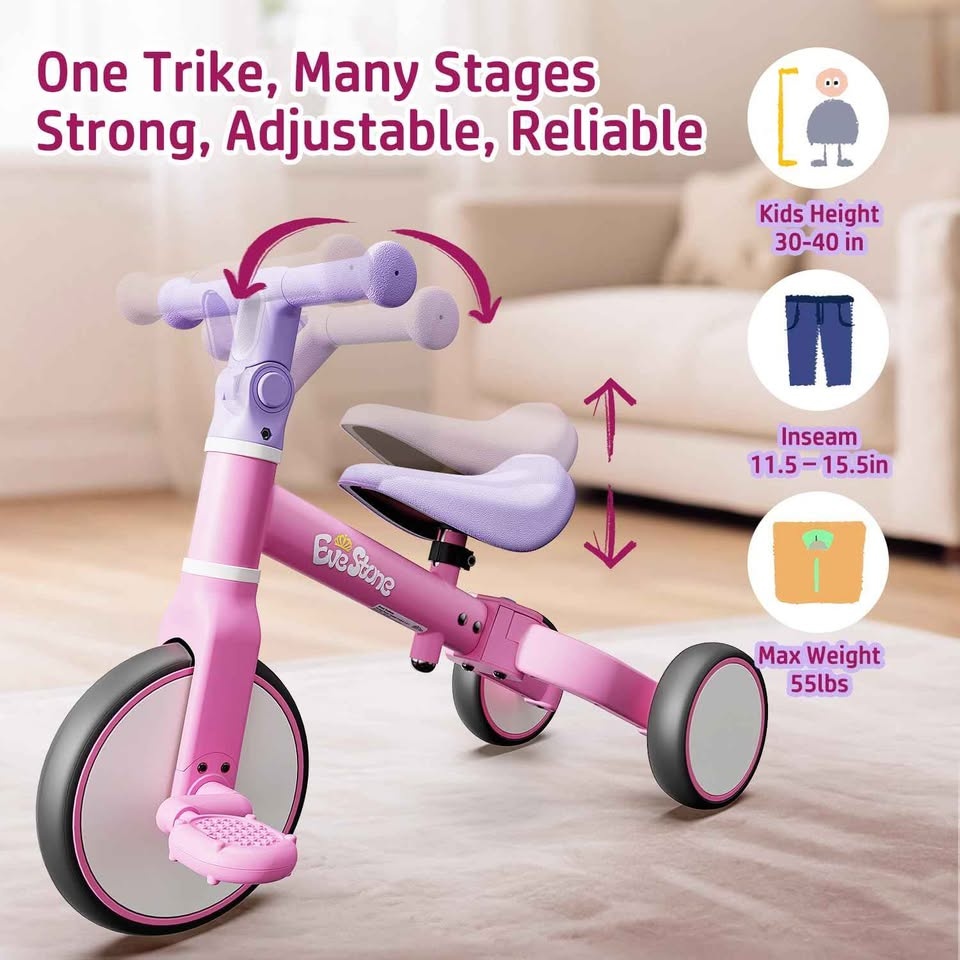 New Pink Toddler Balance Bike, 5 in 1 Kids Tricycle (18mo-4yr) - photo 3