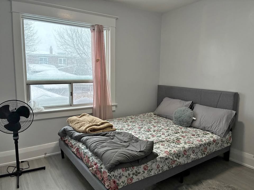 Queen Bed Frame and Mattress - Grey Fabric