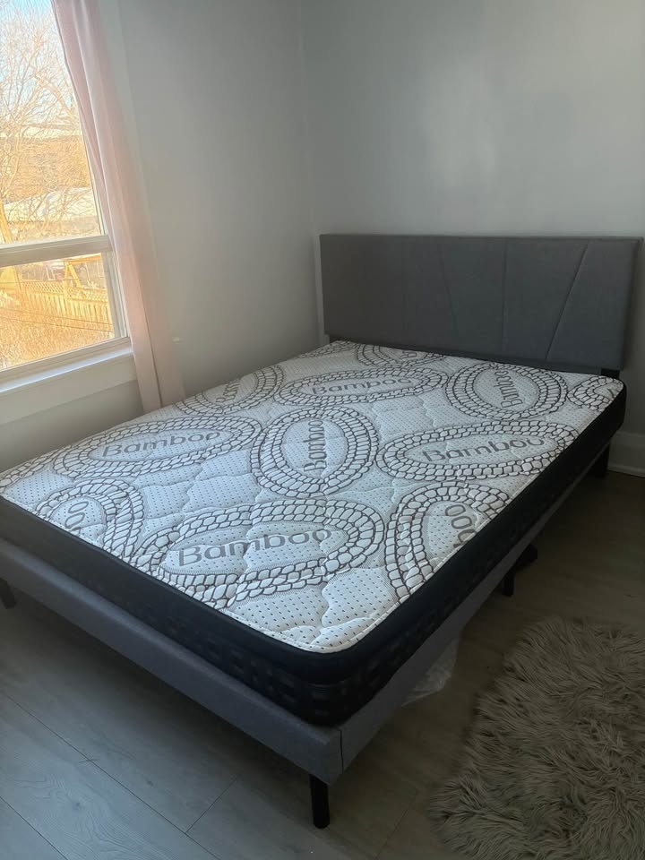 Queen Bed Frame and Mattress - Grey Fabric - photo 2