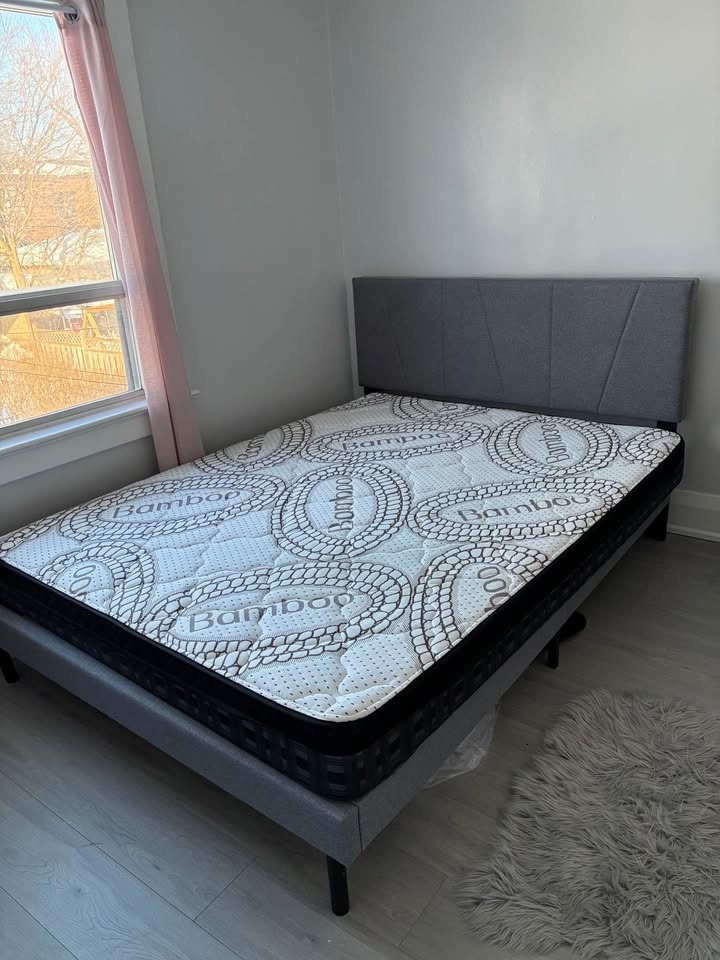 Queen Bed Frame and Mattress - Grey Fabric - photo 3
