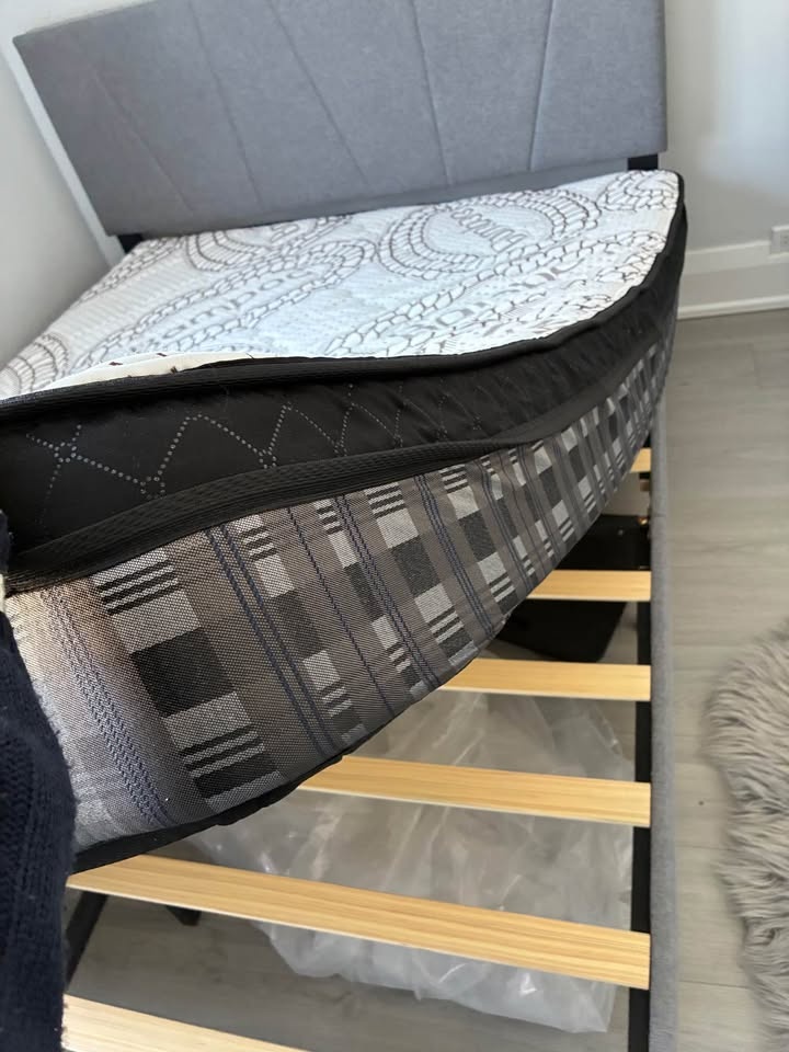 Queen Bed Frame and Mattress - Grey Fabric - photo 4