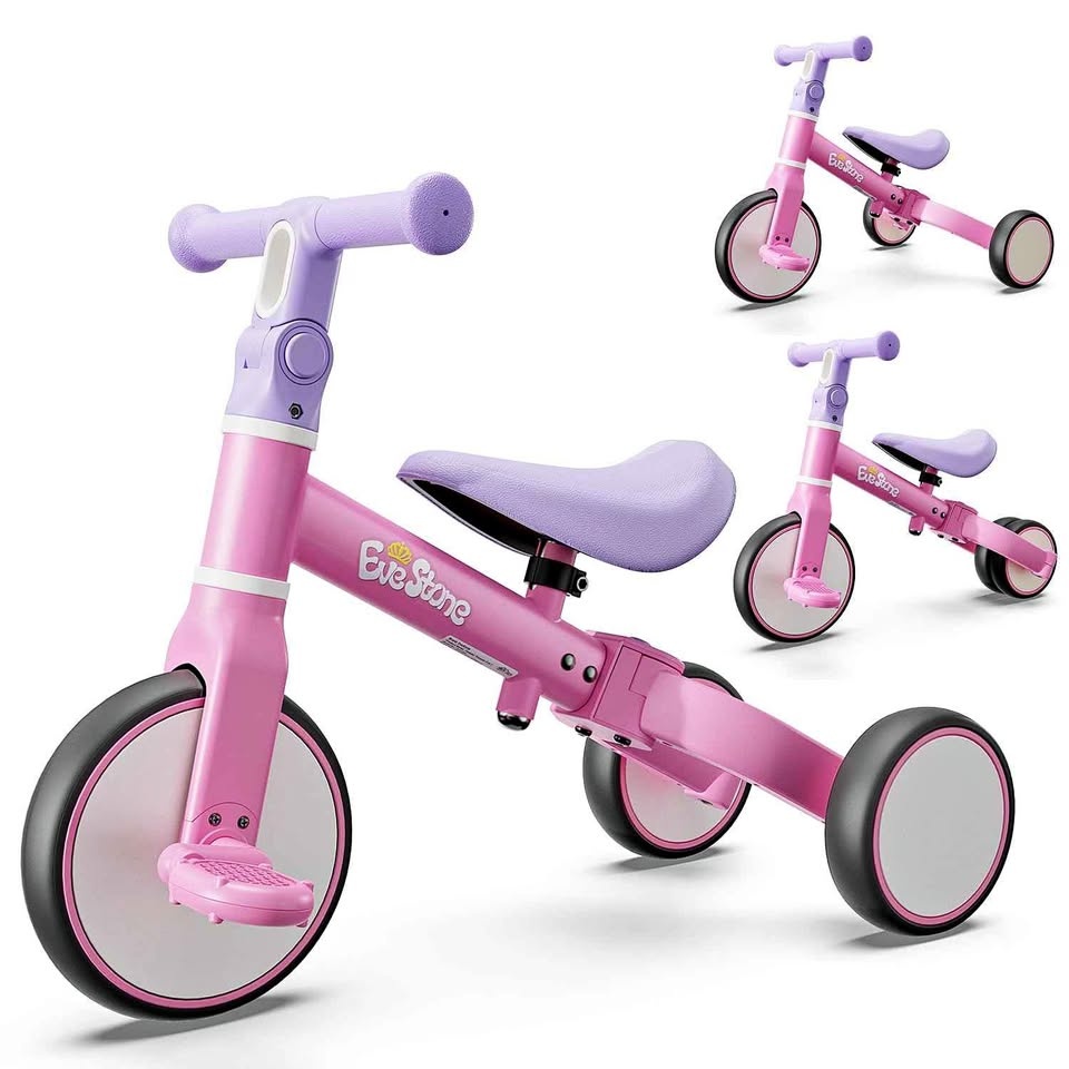 New Pink Toddler Balance Bike, 5 in 1 Kids Tricycle