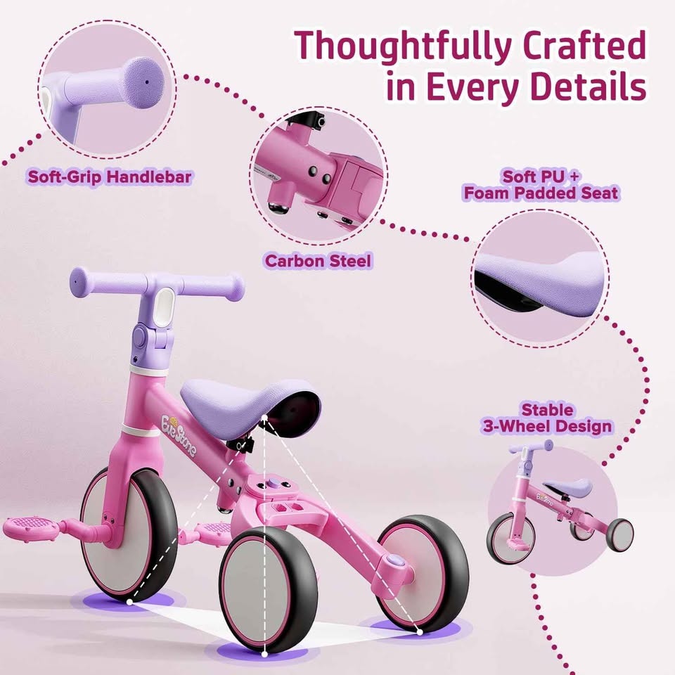New Pink Toddler Balance Bike, 5 in 1 Kids Tricycle - photo 4