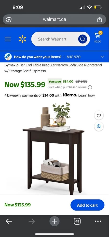 Mid Century Modern Narrow End Table with Storage Shelf