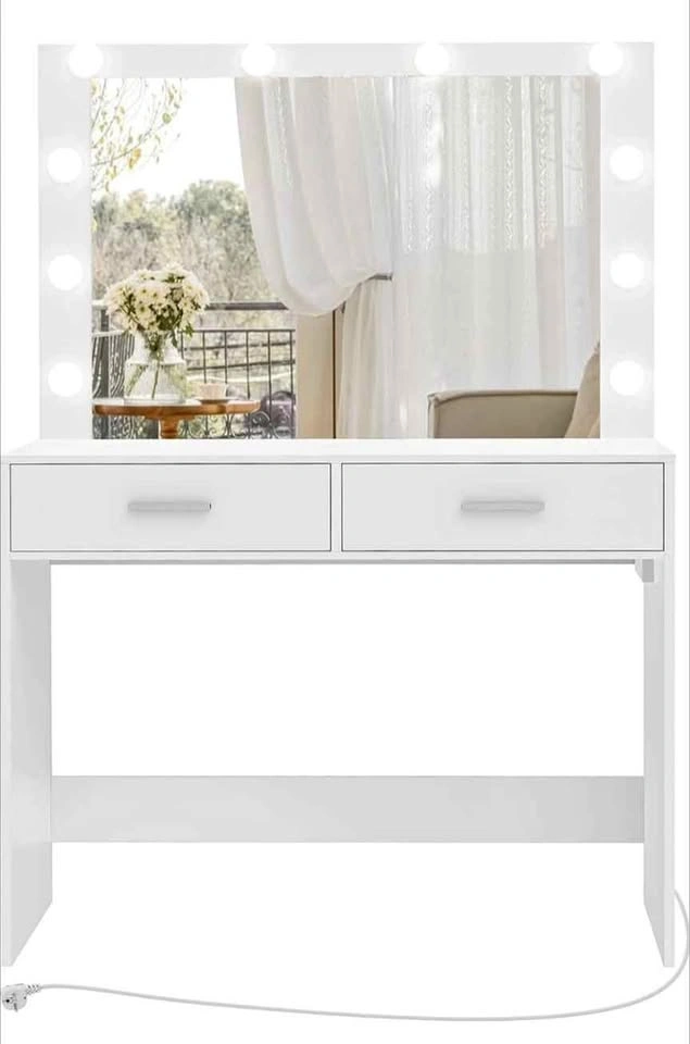Mirrored, light up vanity desk with drawers