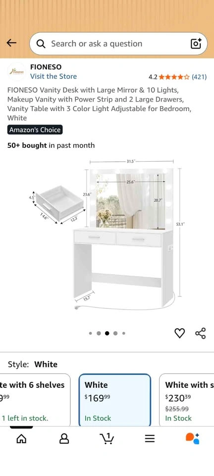 Mirrored, light up vanity desk with drawers - photo 2