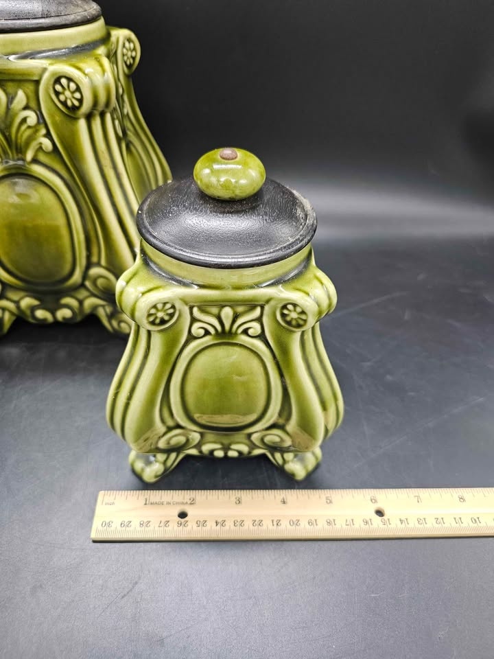 Vtg. Pier 1 Set of 3 Green Pineapple Canisters - photo 5