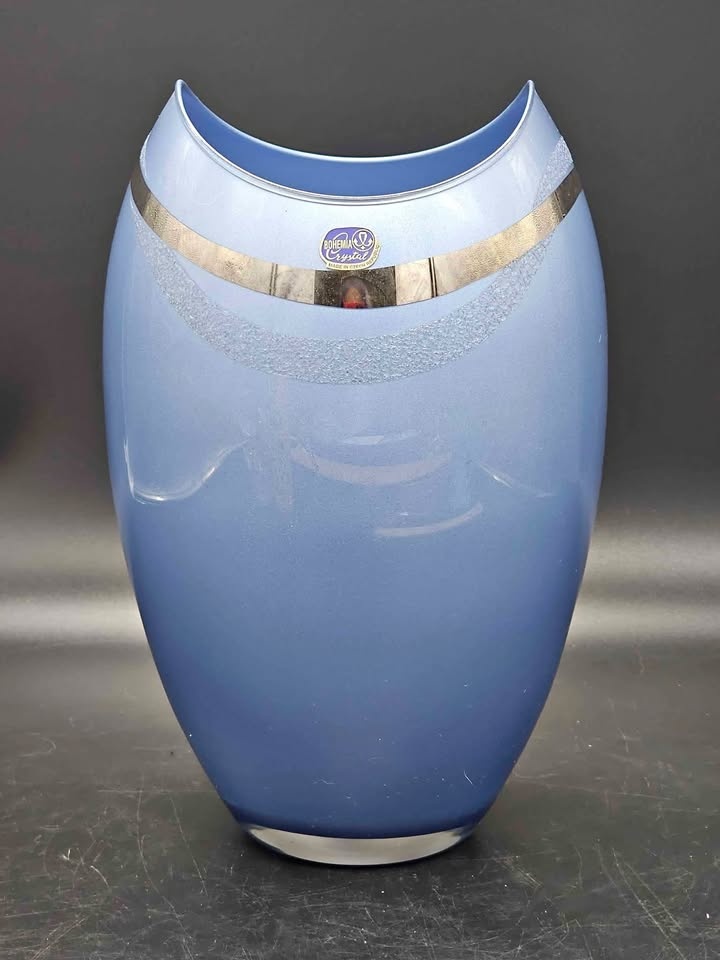 Large Blue Bohemian Crystal Vase - Czech Republic
