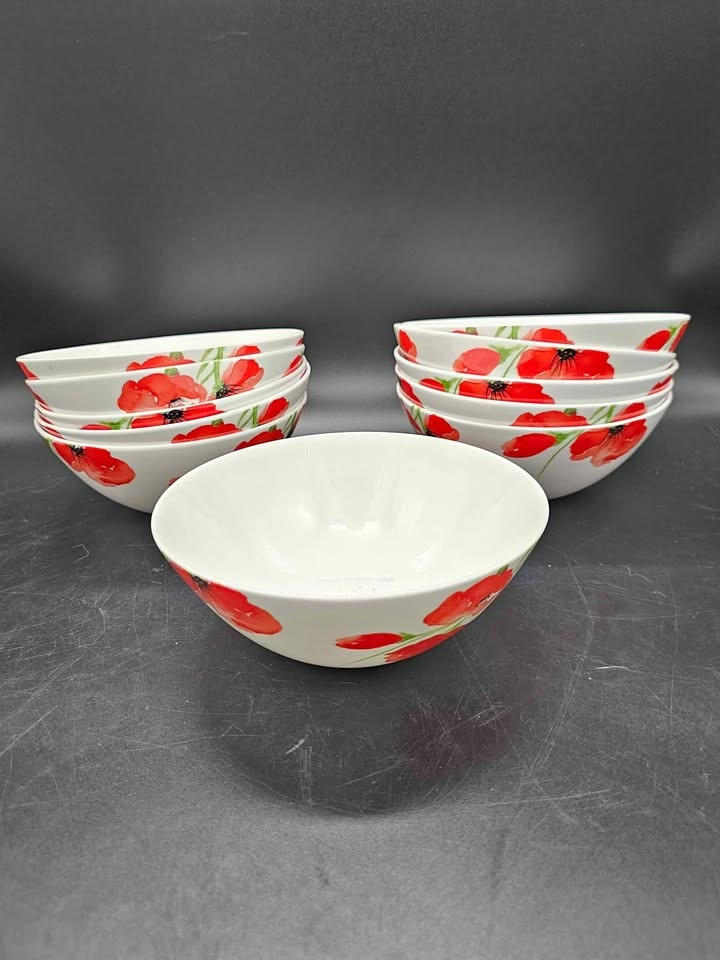 Ciroa Bone China Red Poppy Bowls Set of 11