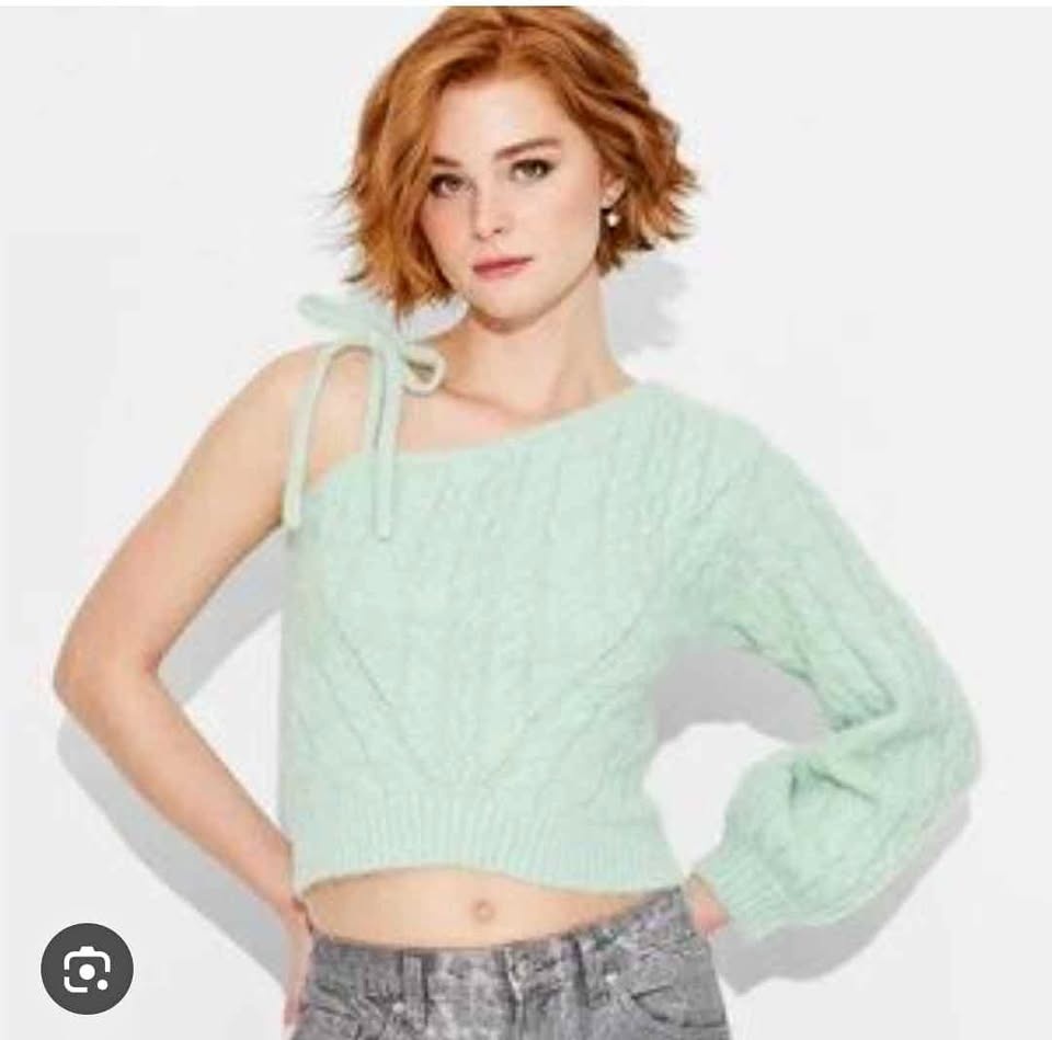 Brand New Chic Off Shoulder Mint Green Sweater - Medium