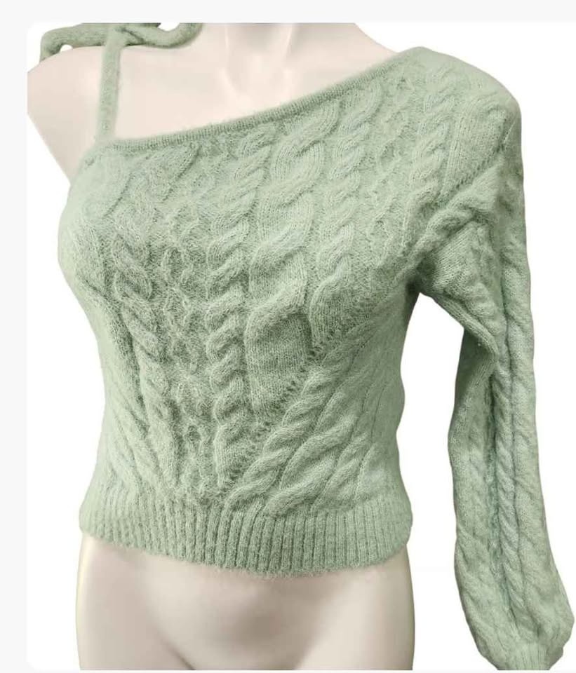 Brand New Chic Off Shoulder Mint Green Sweater - Medium - photo 2