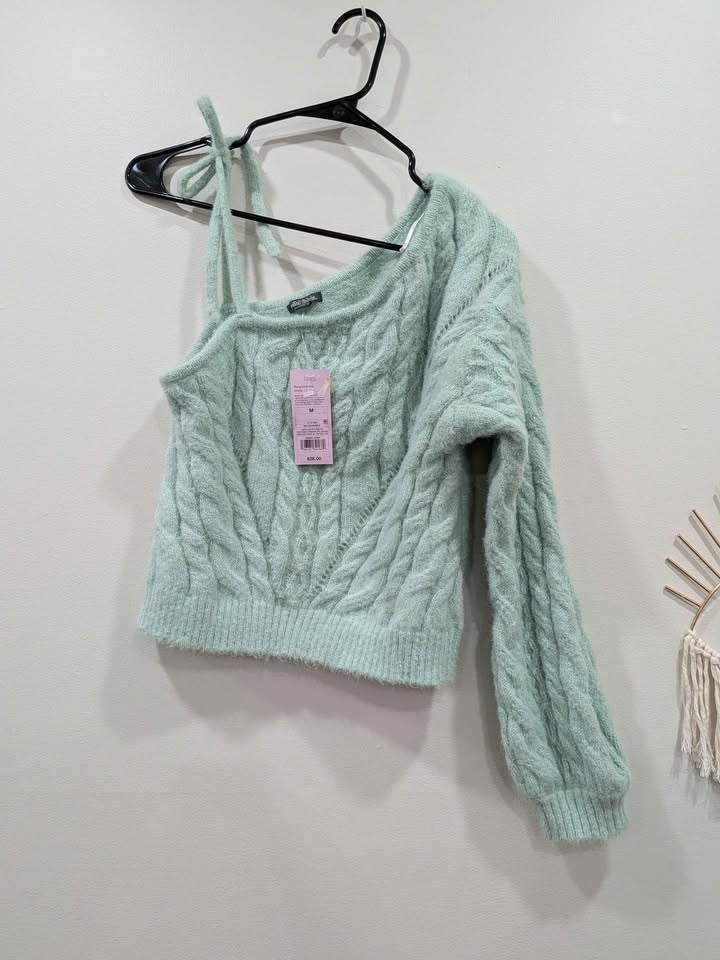 Brand New Chic Off Shoulder Mint Green Sweater - Medium - photo 3