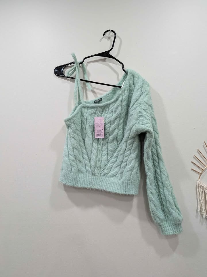 Brand New Chic Off Shoulder Mint Green Sweater - Medium - photo 4