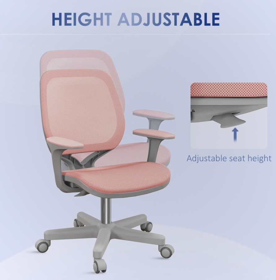 Vinsetto Small Mesh Office Chair with Castors - Pink - photo 3