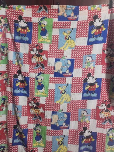 Vtg Walt Disney Mickey Mouse Goofty 50/50 Flat Sheet Fabric