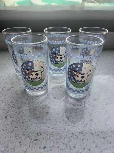 Set of 6 Retro 1980's Cow Checkered Drinking Glasses 🏈