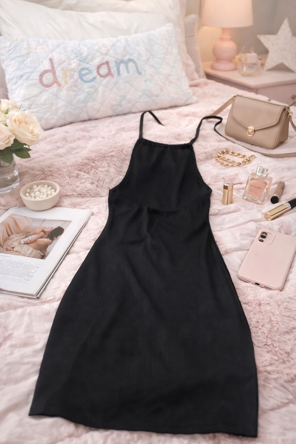 Minimalist Black Ribbed Dress | Size Small | Open Back | Sexy Li