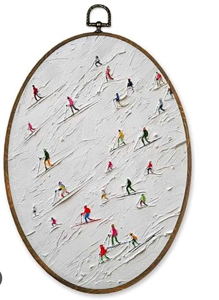 Brand New Oval Skiing Landscape Wall Decor