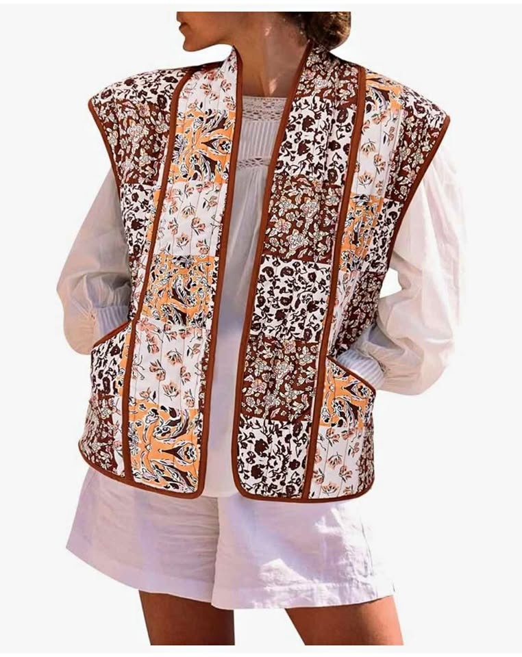 New Women's Beautiful Oversized Floral Quilted Vest