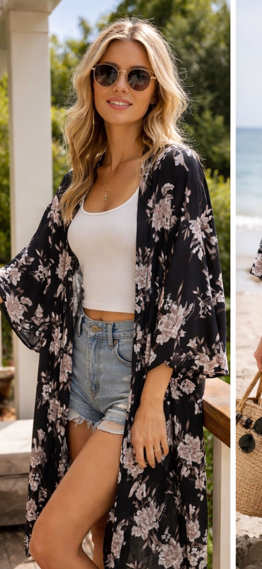 Spiritual Gangster Black & White Floral Longline Kimono One Size - photo 4
