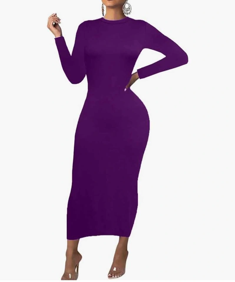 Women's Purple Long Sleeve Bodycon Dress (M) - photo 3