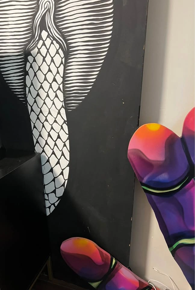 Huge Art: Original Black and White Apple Snake Art on Wood Door - photo 4