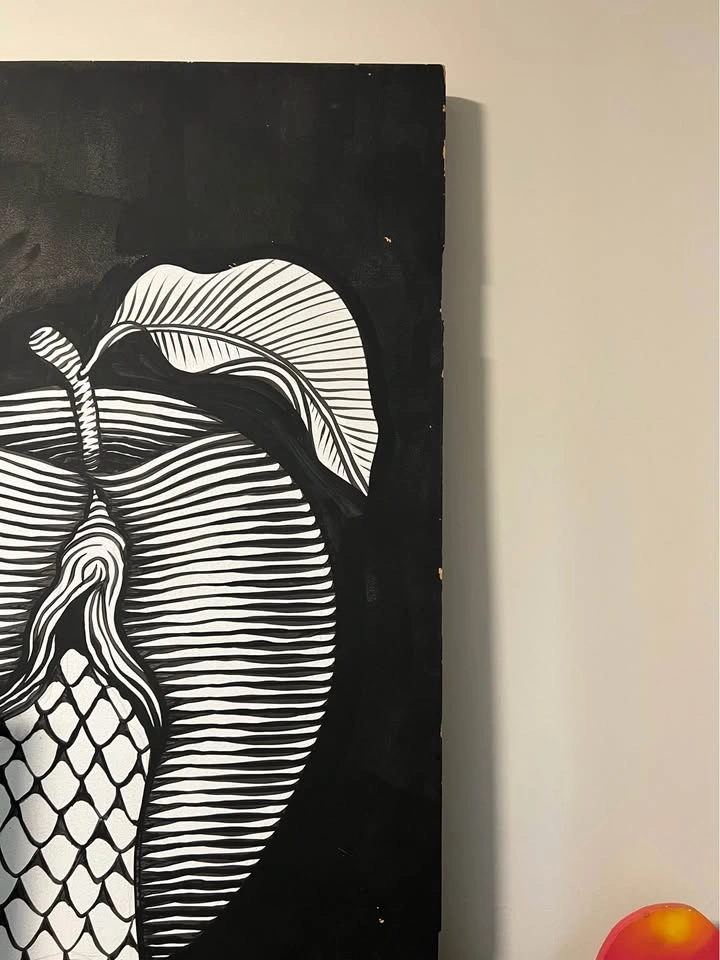 Huge Art: Original Black and White Apple Snake Art on Wood Door - photo 5