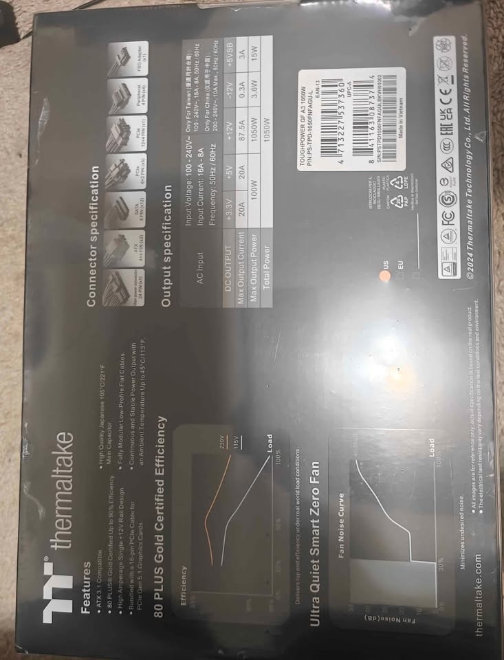 New Thermaltake GF A3 1050W PCIE 5.1 80+ Gold PSU - photo 3