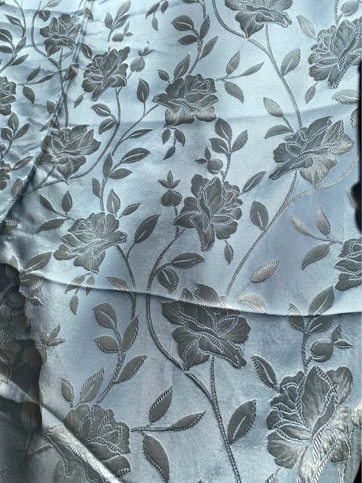 Blue/Silver Floral Motif Polyester Fabric