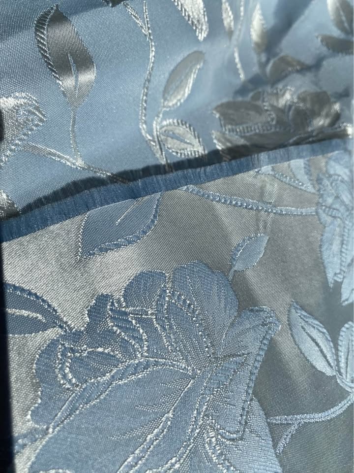 Blue/Silver Floral Motif Polyester Fabric - photo 2