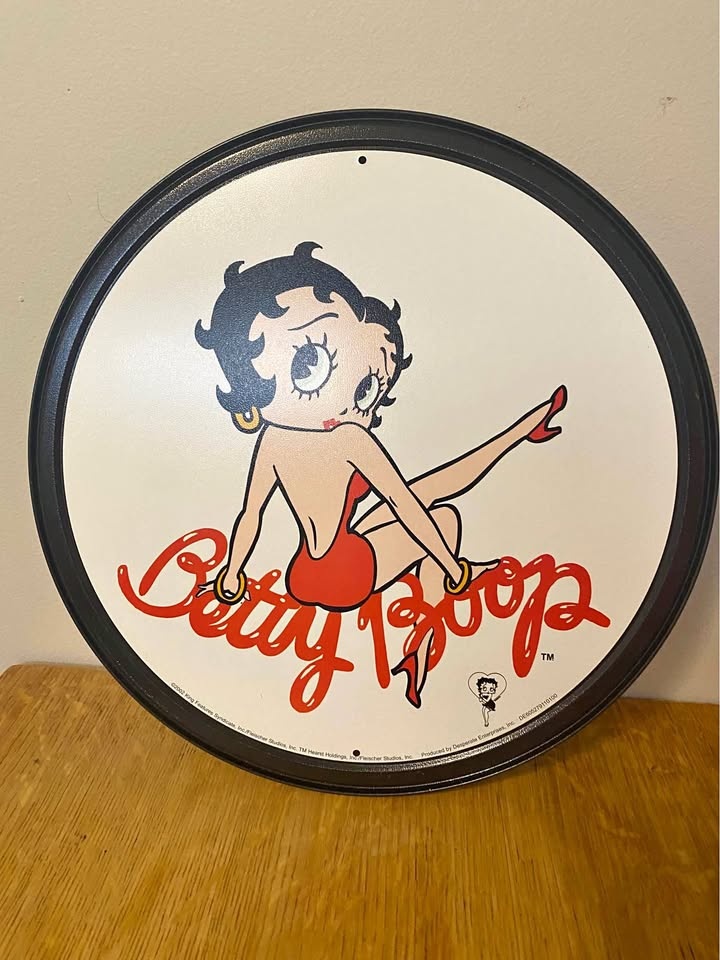 Vtg Betty Boop Round Metal Sign