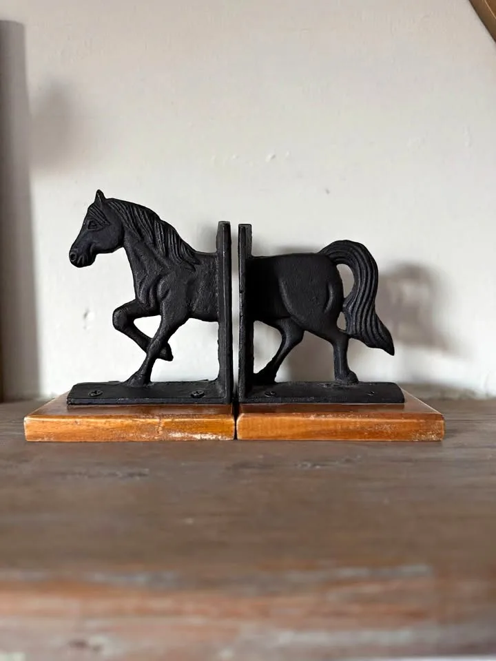 Vintage Cast Iron Horse Bookends - Rustic Equestrian Decor thumbnail