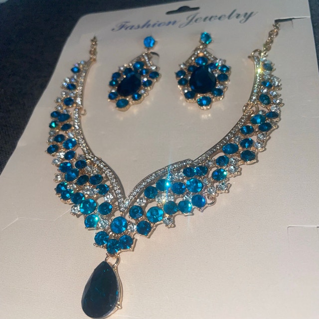 Aquamarine Blue & Silver 2pc Jewelry Set