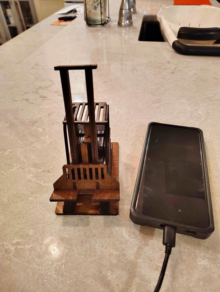 Laser Cut Wooden Forklift Smart Phone Stand