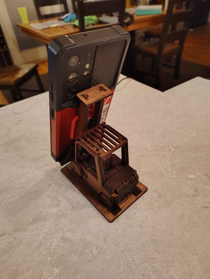 Laser Cut Wooden Forklift Smart Phone Stand - photo 2