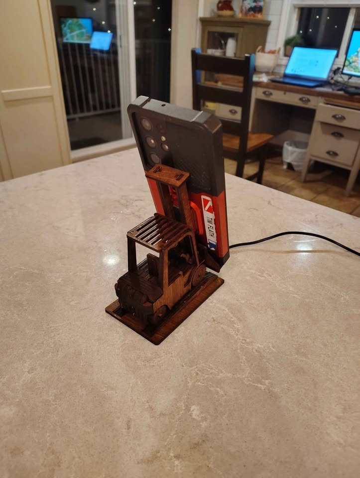 Laser Cut Wooden Forklift Smart Phone Stand - photo 5