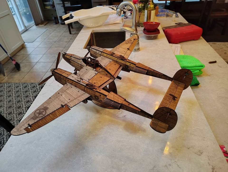 Laser Cut P-38 Lightning WW2 Aircraft Wood Model - photo 5