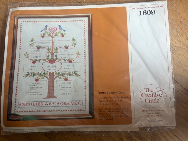 Vintage Cross Stitch Family Tree, New, 12”x16”