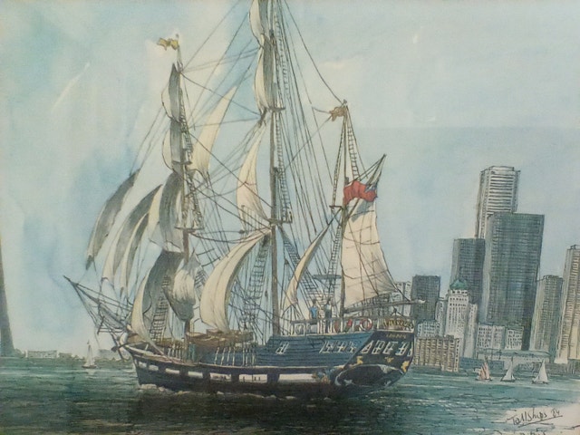 Old Historic Print Framed// Tall Ship Print