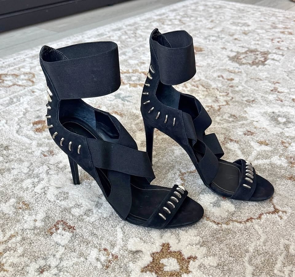 Kendall + Kylie Black Studded Ankle Strap Heels