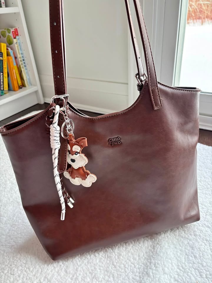 WITH HER X CHIO '2ND Cocoa Pup Brown Leather Tote