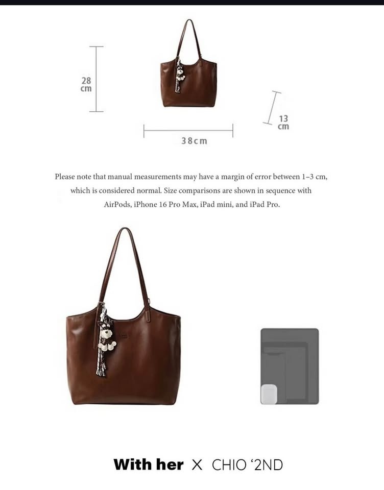 WITH HER X CHIO '2ND Cocoa Pup Brown Leather Tote - photo 3