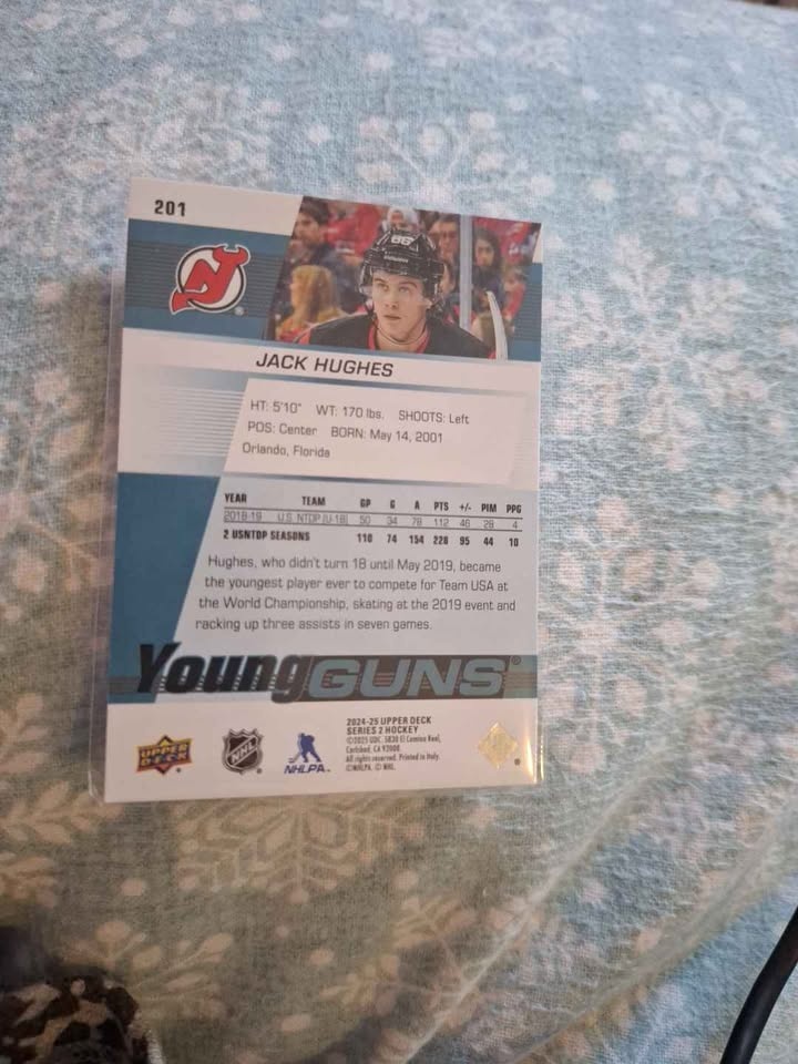 Jack Hughes Young Guns Renewed Upper Deck Hockey Card - photo 2