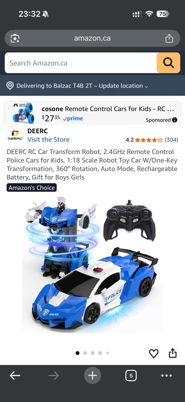 DEERC Transforming Car 1:18 Police Car - New Open Box