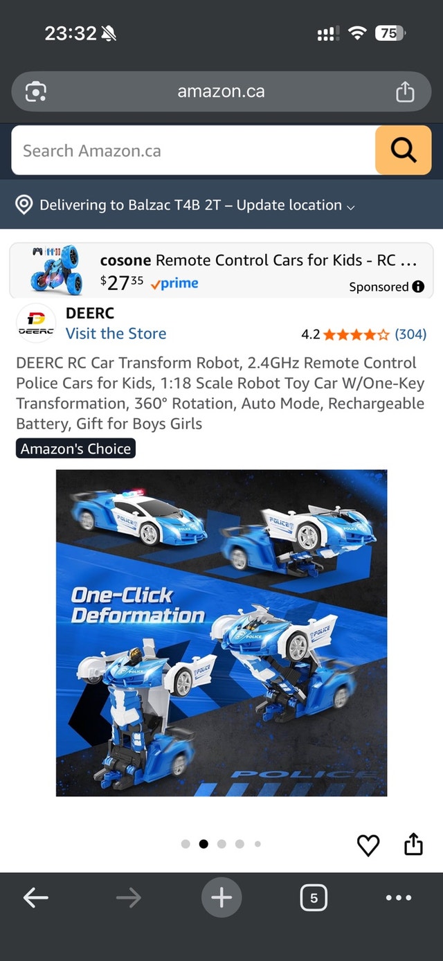 DEERC Transforming Car 1:18 Police Car - New Open Box - photo 2