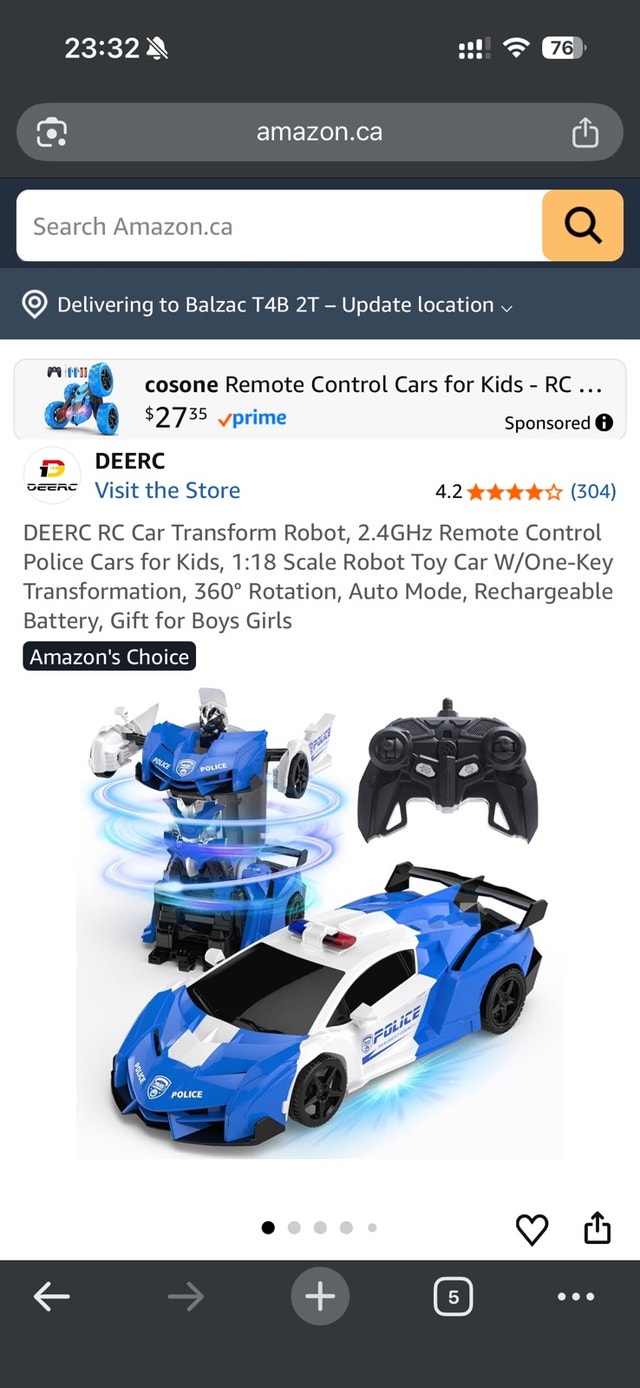 DEERC Transforming Car 1:18 Police Car - New Open Box - photo 4