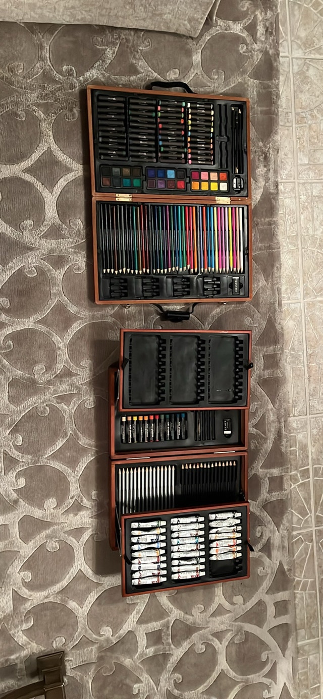 2 Art and Paint Sets with Wooden Boxes